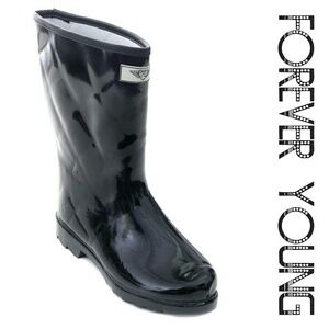 Women's Rainboots, Mid Calf Quilted Rain Boots, #1523, Black